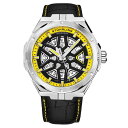 X^[O Y rv ANZT[ Men's Automatic Black Alligator Embossed Genuine Leather Strap with Yellow Stitching Watch 44mm Yellow