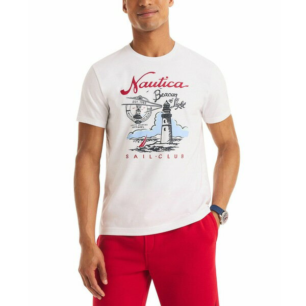 ナウティカ メンズ Tシャツ トップス Men's Short Sleeve Beacon of Light Graphic T-Shirt Bright White