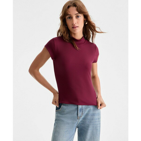 バースリー レディース カットソー トップス Women's Ribbed Second-Skin Mock-Neck Top, Exclusively ..