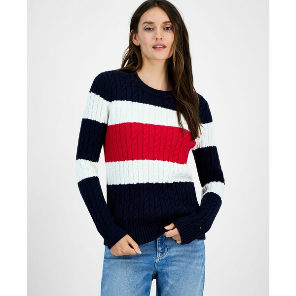 トミー ヒルフィガー レディース ニット&セーター アウター Women's Cotton Flag Cable Knit Sweater S..