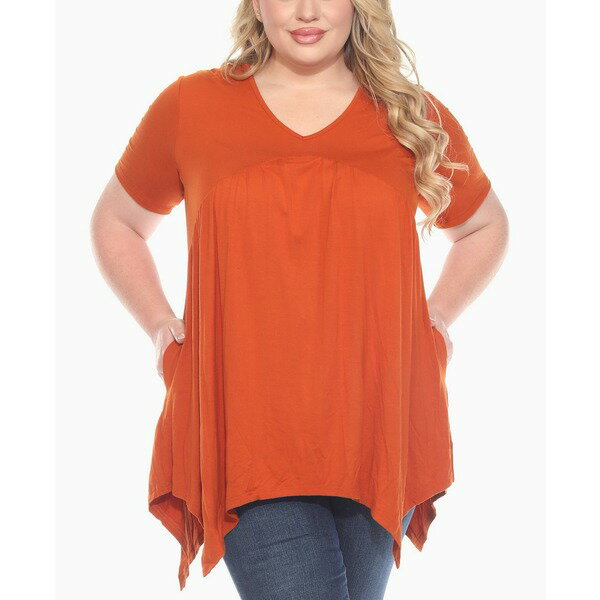 ホワイトマーク レディース カットソー トップス Plus Size Short Sleeve Shirred Front Knit Top Cinn..