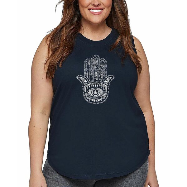 エルエーポップアート レディース カットソー トップス Plus Size Hamsa Word Art Tank Top Navy