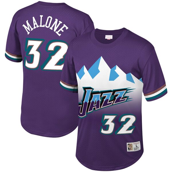 ミッチェル ネス メンズ Tシャツ トップス Karl Malone Utah Jazz Mitchell Ness Mesh TShirt Purple