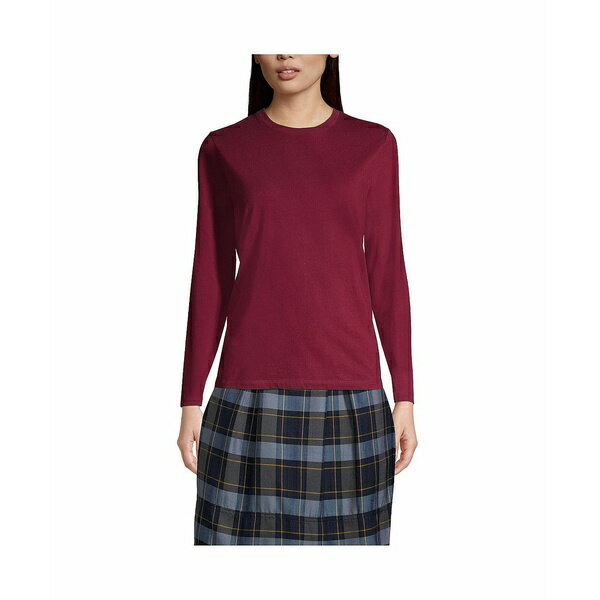 ランズエンド レディース カットソー トップス Women 039 s School Uniform Long Sleeve Essential T-shirt Burgundy