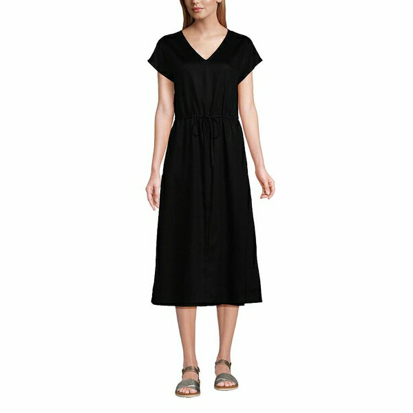 󥺥 ǥ ԡ ȥåץ Women's TENCEL Fiber V-Neck Midi Dress Black