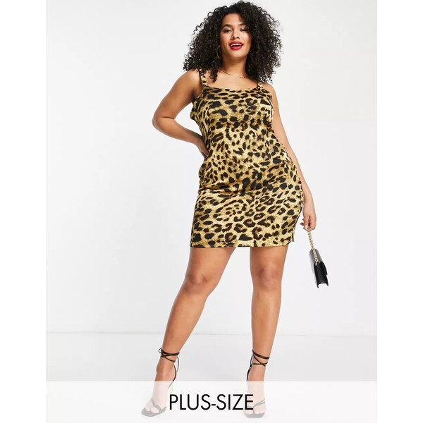 ミスガイデッド レディース ワンピース トップス Missguided Plus leopard print ruched mini dress in brown Brown