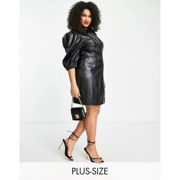 ミスガイデッド レディース ワンピース トップス Missguided Plus faux leather corset detail shirt mini dress in black Black