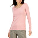 トミー ヒルフィガー レディース カットソー トップス Women's Solid Scoop-Neck Long-Sleeve Top Bridal Rose