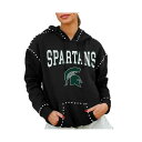 ゲームデイ レディース カットソー トップス Women's Black Michigan State Spartans Studded Pullover Hoodie Black(4)