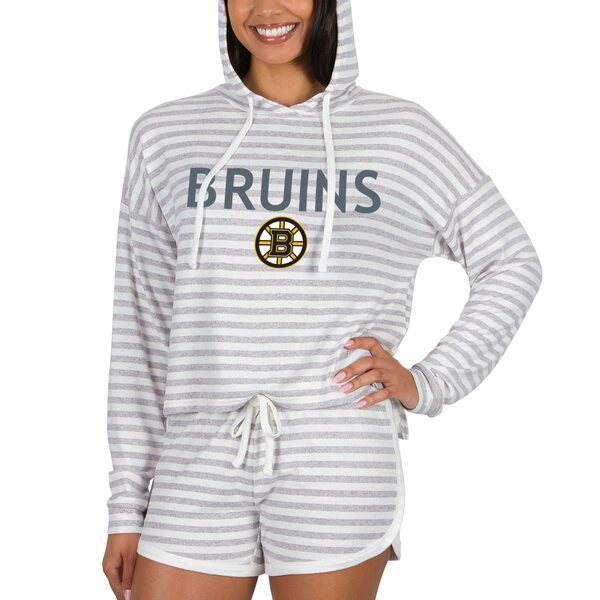 RZvgX|[c fB[X TVc gbvX Boston Bruins Concepts Sport Women's Visibility Long Sleeve Hoodie TShirt & Shorts Set Cream