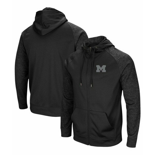 コロシアム メンズ パーカー・スウェットシャツ アウター Men's Black Michigan Wolverines Blackout 3.0 Tonal Raglan Full-Zip Hoodie Black