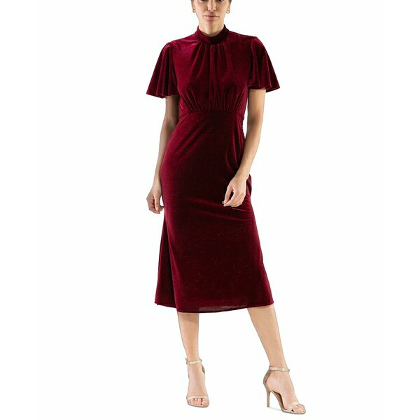 ジュリア ジョーダン レディース ワンピース トップス Women's Velvet Mock-Neck Flutter-Sleeve Dress Burgandy