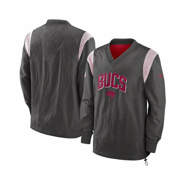 ナイキ メンズ ジャケット&ブルゾン アウター Men's Pewter Tampa Bay Buccaneers Sideline Athletic Stack V-neck Pullover Windshirt Jacket Pewter