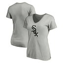ファナティクス レディース Tシャツ トップス Women's Heathered Gray Chicago White Sox Core Official Logo V-Neck T-shirt Heather Gray