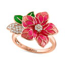 GtB[ RNV fB[X O ANZT[ EFFY&reg; Pink & Green Enamel & Diamond Flower Ring (1/5 ct. t.w.) in 14k Rose Gold Rose Gold