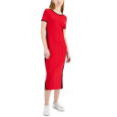 トミー ヒルフィガー レディース ワンピース トップス Women's Ribbed Midi Dress Medium Red