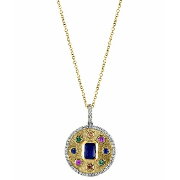 エフィー コレクション レディース ネックレス・チョーカー・ペンダントトップ アクセサリー EFFY&reg; Multi-Gemstone (1 ct. t.w.) & Diamond (1/4 ct. t.w.) Halo Disc 18" Pendant Neckalce in 14k Gold Yellow Gold