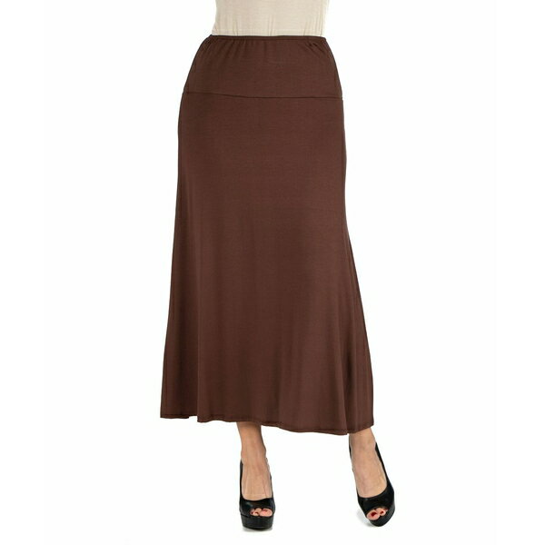 24֥󥳥ե ǥ  ܥȥॹ Women Elastic Waist Solid Color Maxi Skirt Brown