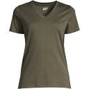 ランズエンド レディース カットソー トップス Women 039 s Relaxed Supima Cotton Short Sleeve V-Neck T-Shirt Forest moss