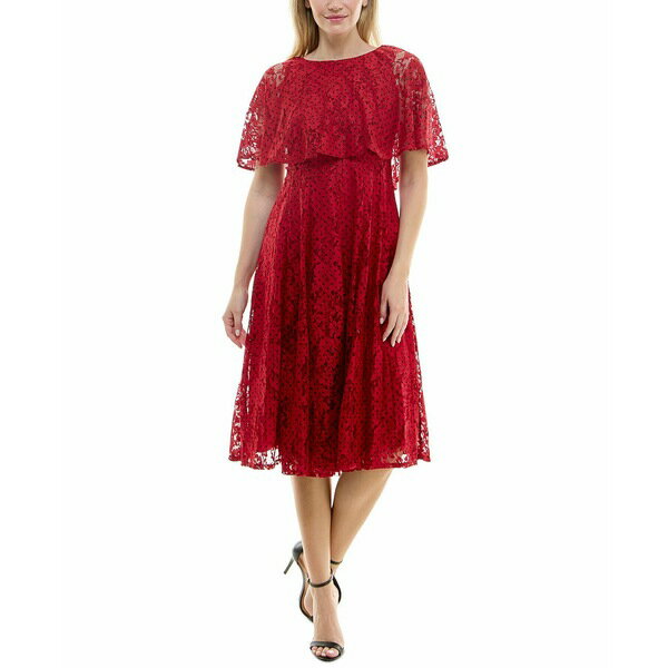 メゾン タラ レディース ワンピース トップス Women 039 s Printed Lace Midi Cape Dress Red/black