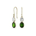 ブリング レディース ピアス＆イヤリング アクセサリー Classic Elegant Genuine 10K Gold Faceted Briolette Gemstone Bezel Set Double Oval Emerald-Green Diopside White Sapphire Dangle Drop Earrings For Women Wire Fish Hook Green may