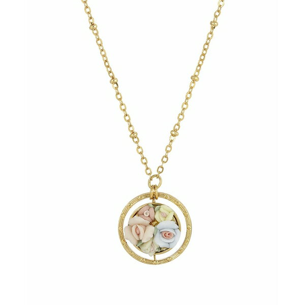 2028 fB[X lbNXE`[J[Ey_ggbv ANZT[ Women's Gold Tone Yellow Porcelain Flower Round Drop Necklace Pink