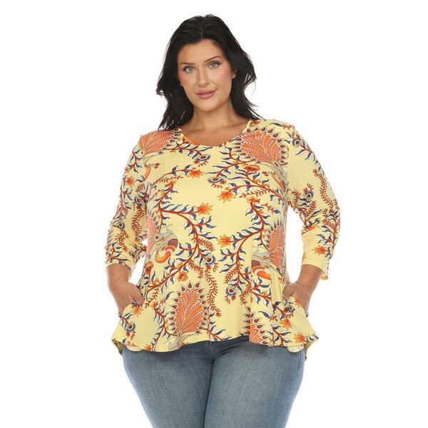 ホワイトマーク レディース カットソー トップス Plus Size Vibrant Boho Swing Top Yellow