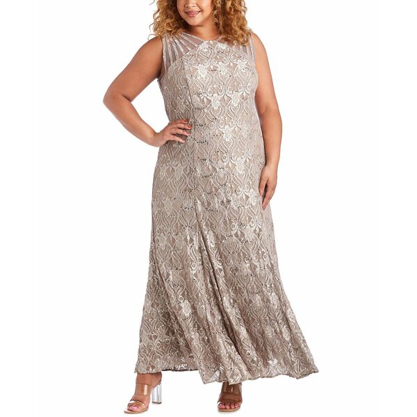 アールアンドエムリチャーズ レディース ワンピース トップス Plus Size Sequin Lace Gown Champagne