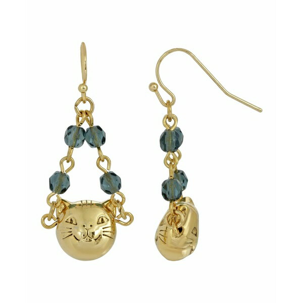 2028 レディース ピアス＆イヤリング アクセサリー Women\'s 14K Gold-tone Cat Face with Blue Beaded Chain Drop Wire Earrings Blue