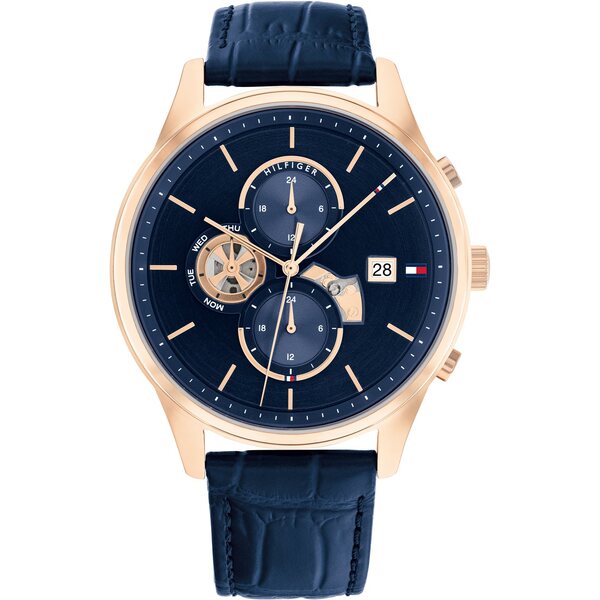 【送料無料】 トミー ヒルフィガー レディース 腕時計 アクセサリー Tommy Hilfiger men 039 s watch with leather strap Navy