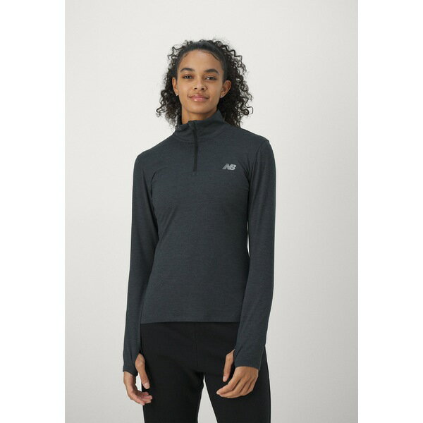 ニューバランス レディース フィットネス スポーツ SPORT ESSENTIALS SPACE DYE QUARTER ZIP - Long sleeved top - black heather
