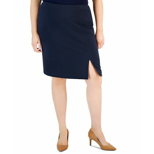 タハリエーエスエル レディース スカート ボトムス Plus Size Slit-Front Zip-Back Pencil Skirt New Navy