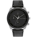 JoNC Y rv ANZT[ Men's Multifunction Black Leather Strap Watch 44mm Black