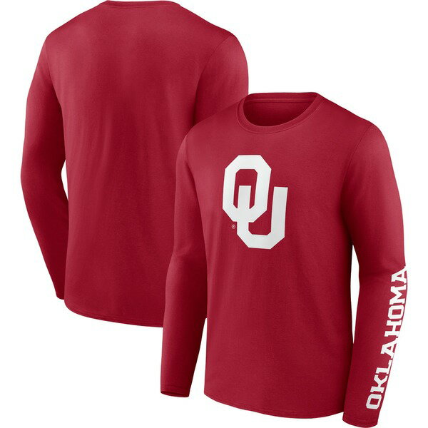 ファナティクス メンズ Tシャツ トップス Oklahoma Sooners Fanatics Branded Double Time 2Hit Long Sleeve TShirt Crimson