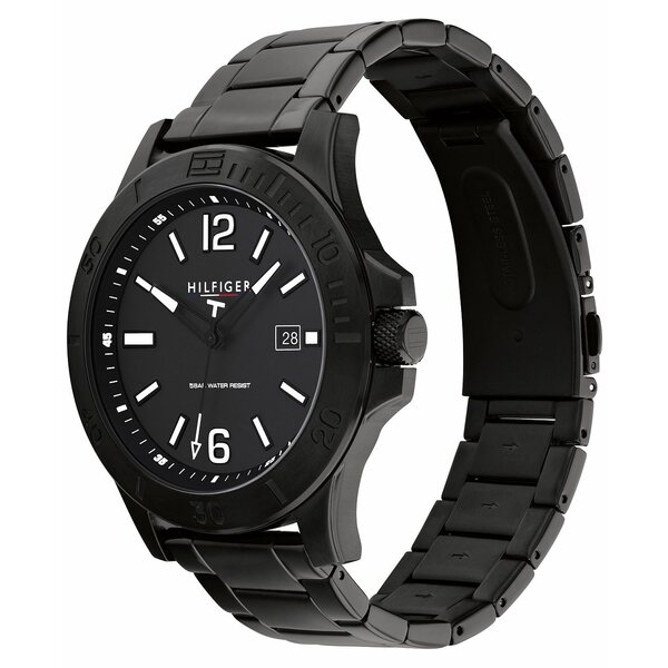 トミー ヒルフィガー レディース 腕時計 アクセサリー Men's Black-Tone Stainless Steel Bracelet Watch 46mm Black