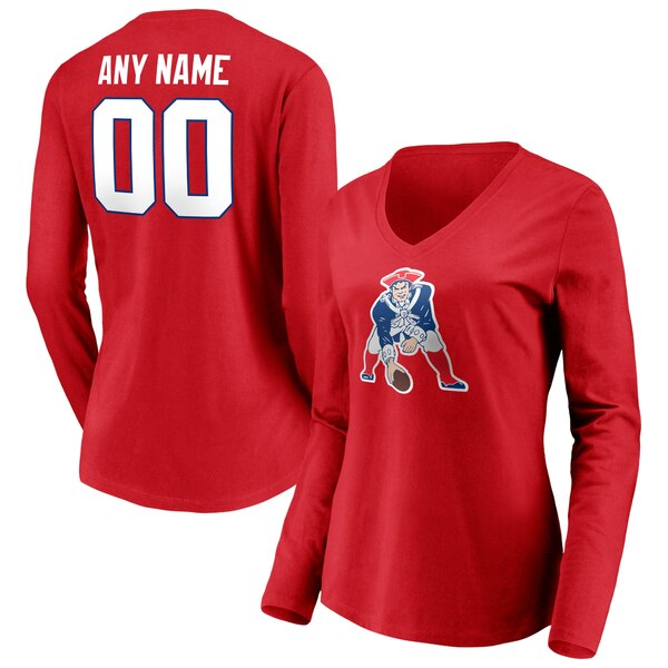եʥƥ ǥ T ȥåץ New England Patriots Fanatics Branded Women's Team Authentic Logo Personalized Name &Number VNeck Long Sleeve TShirt Red
