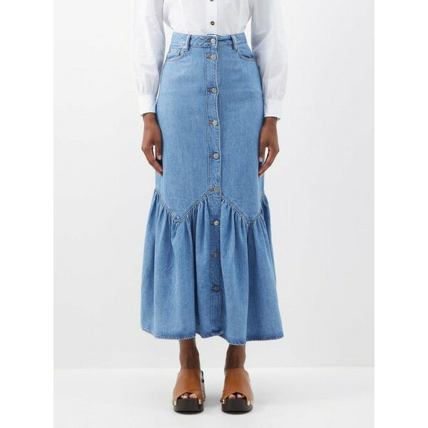 ガニー レディース スカート ボトムス Fluted denim maxi skirt Blue