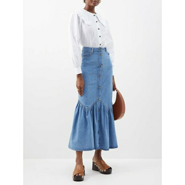 ガニー レディース スカート ボトムス Fluted denim maxi skirt Blue