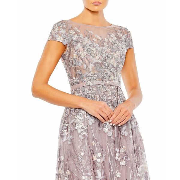 マックダガル レディース ワンピース トップス Women's Embellished Floral Cap Sleeve A Line Gown Lilac 3