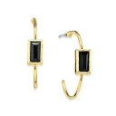 2028 fB[X sAXCO ANZT[ 14K Gold-tone Square Crystal Open Hoop Stainless Steel Post Small Earrings Black