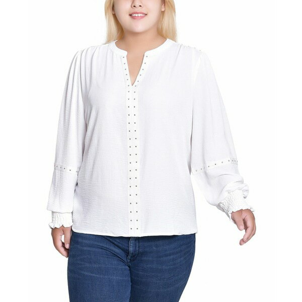 ニューヨークコレクション レディース カットソー トップス Women's Plus Size Long Sleeve Studded Bl..