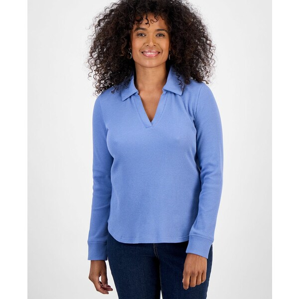 スタイルアンドコー レディース カットソー トップス Petite Collared Long-Sleeve Thermal Top, Macy'..