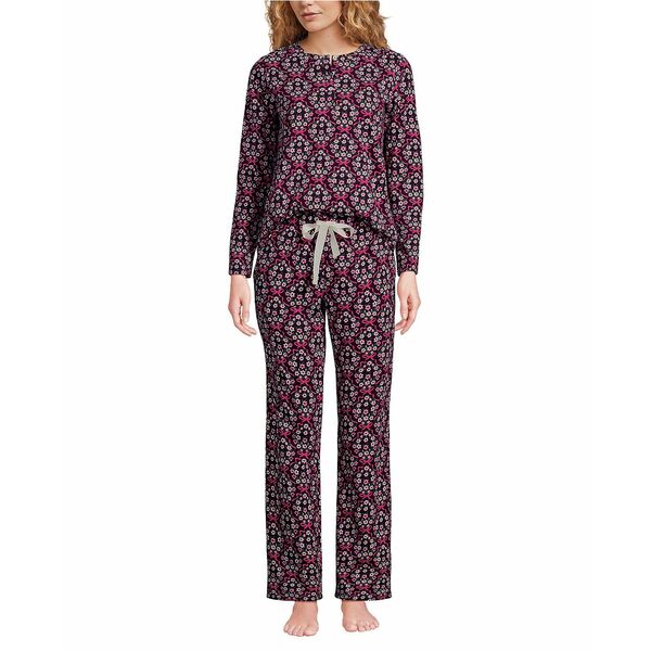 ランズエンド レディース カットソー トップス Women's Knit 2 Piece Pajama Set - Long Sleeve Top an..