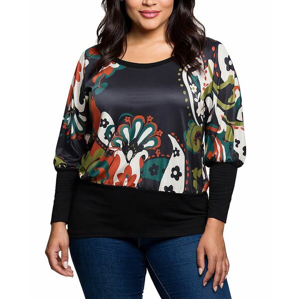 24セブンコンフォート レディース カットソー トップス Plus Size Paisley Multicolor Print Dolman Sl..