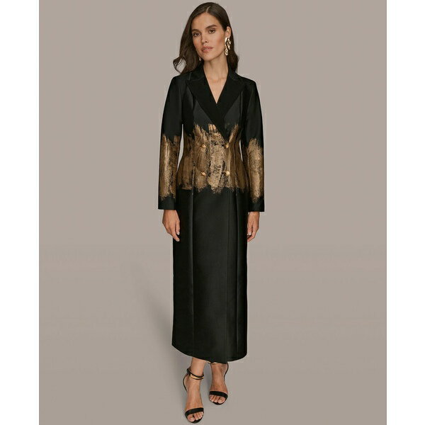   ˥塼衼 ǥ ԡ ȥåץ Women's Long Sleeve Jacquard Coat Dress Black/Go...