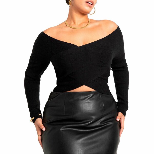asty㤨֥ ǥ ˥å&  Women's Plus Size Wrap Front Cropped Sweater BlackפβǤʤ18,980ߤˤʤޤ