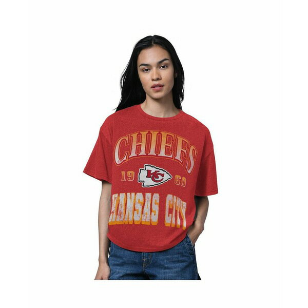 スターター レディース カットソー トップス Women's Heather Red Kansas City Chiefs Oversized Hall ..
