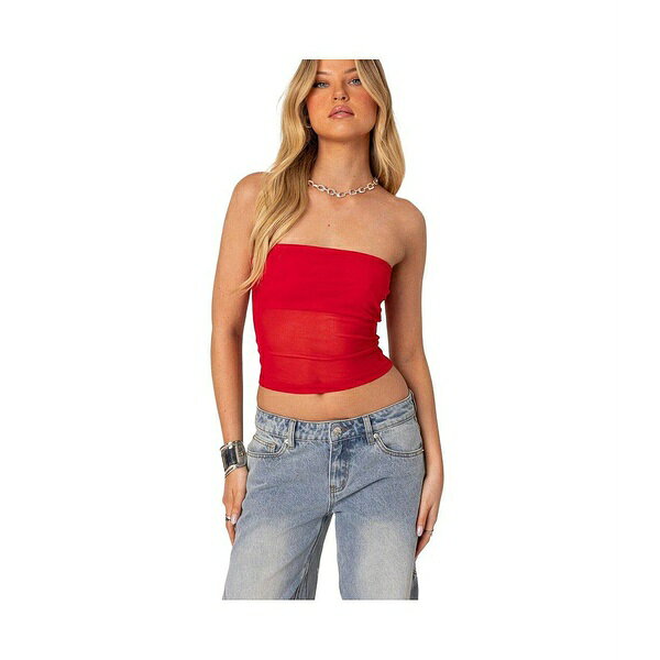 エディクテッド レディース カットソー トップス Women's Celestia Sheer Mesh Tube Top Red