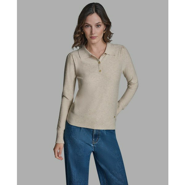 ビーシビージー レディース カットソー トップス Women's Long Sleeve Collared Top Oatmeal Heather