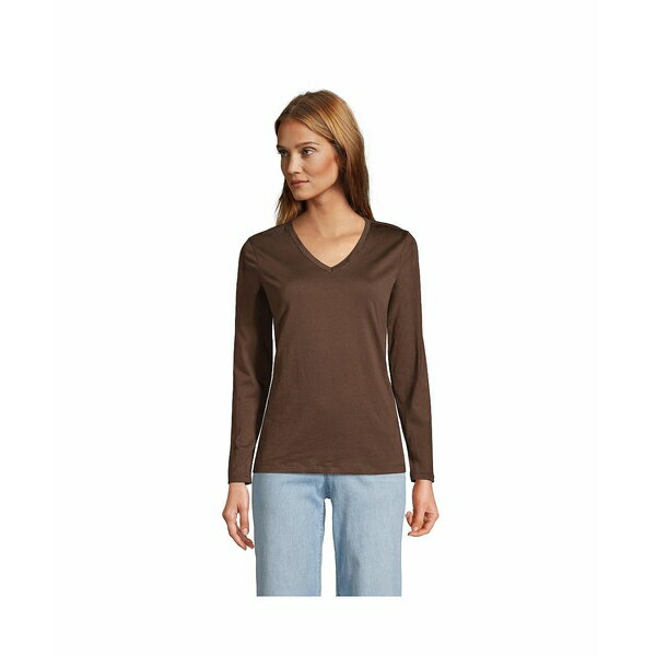 ランズエンド レディース カットソー トップス Women's Supima Cotton Long Sleeve V-Neck T-Shirt Ric..